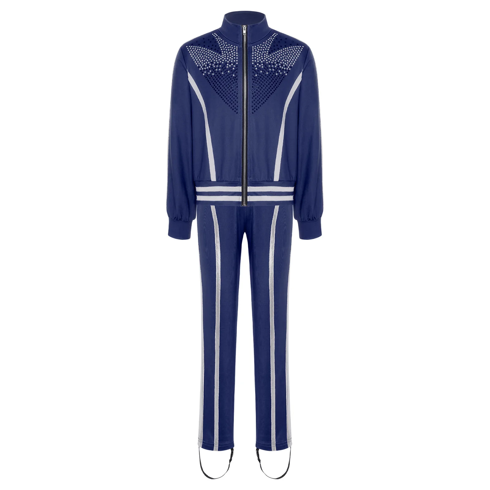 Conjuntos de patinaje artístico para niños, chándal deportivo, chaqueta con diamantes de imitación y pantalones, conjuntos para practicar actuación, espectáculo en escenario