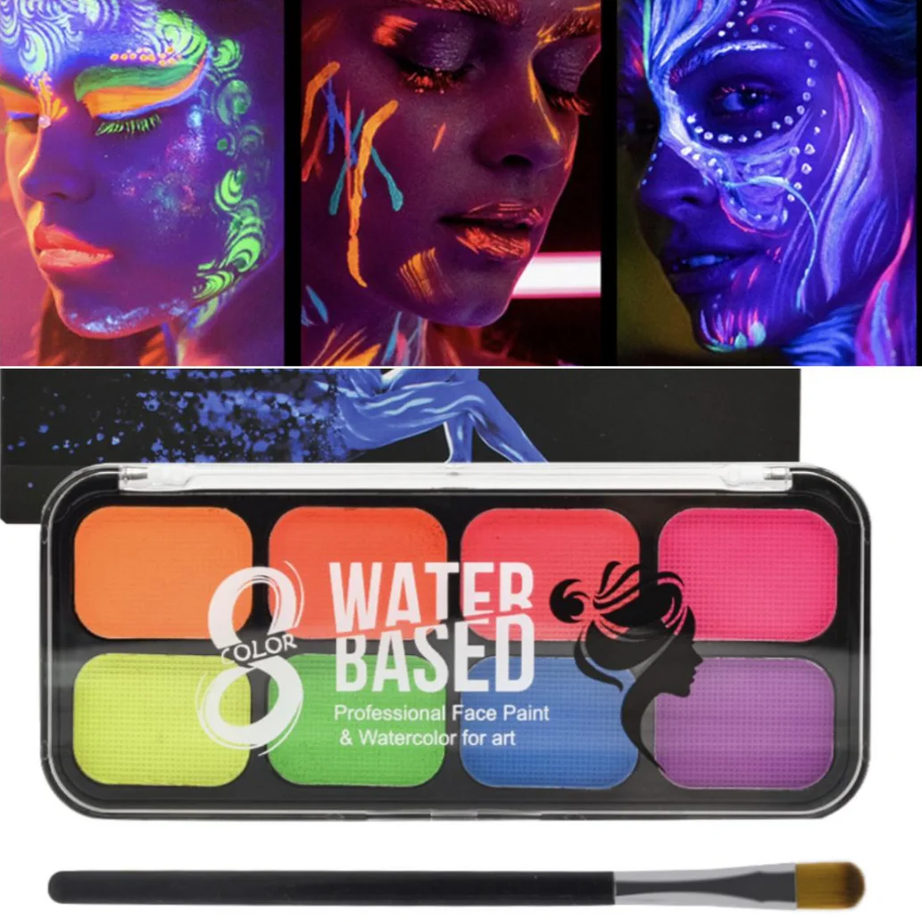 

8 colors body painting palette Art UV glow in the dark makeup kids face FRESH color halloween Party Fancy Dress paint make up