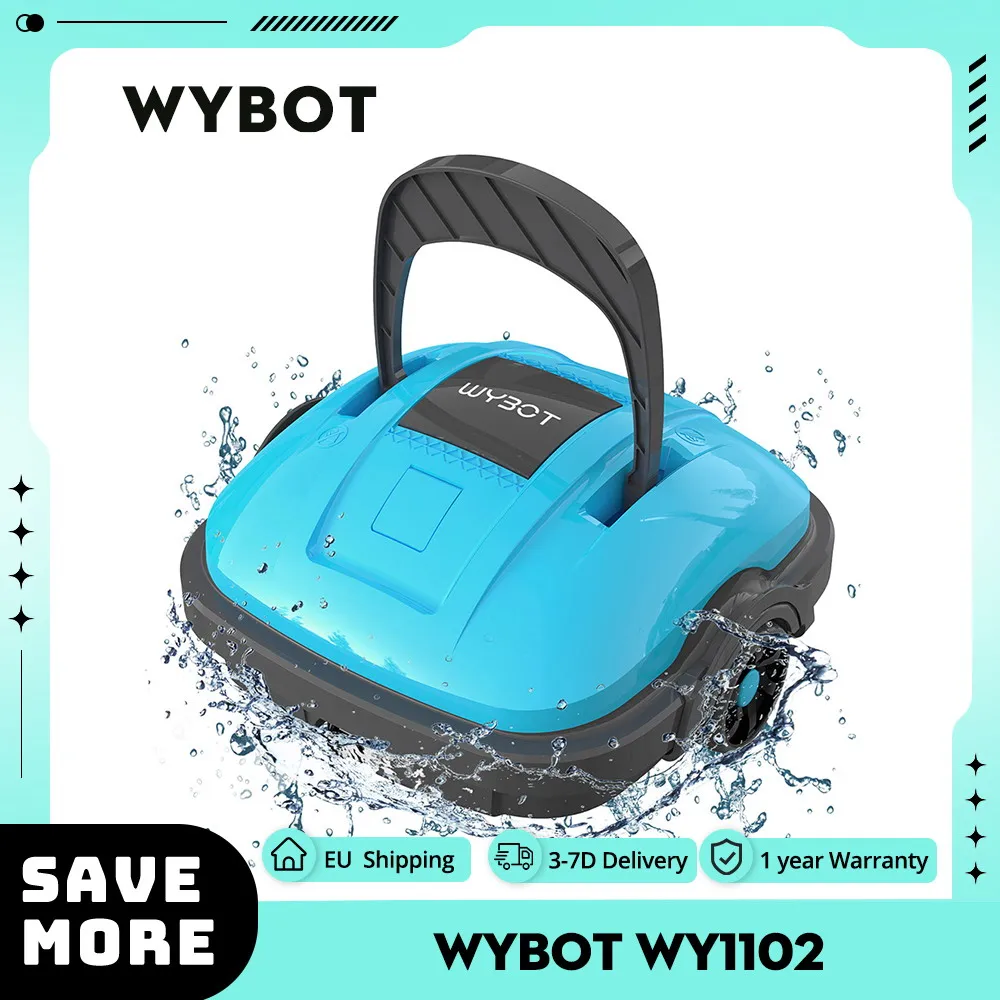 WYBOT WY1102 Cordless Pool Robot Vacuum Dual Motor Max 50min Runtime, Up to 525sq.ft, 15° Climbing for Flat-bottom Pools 2600mAh