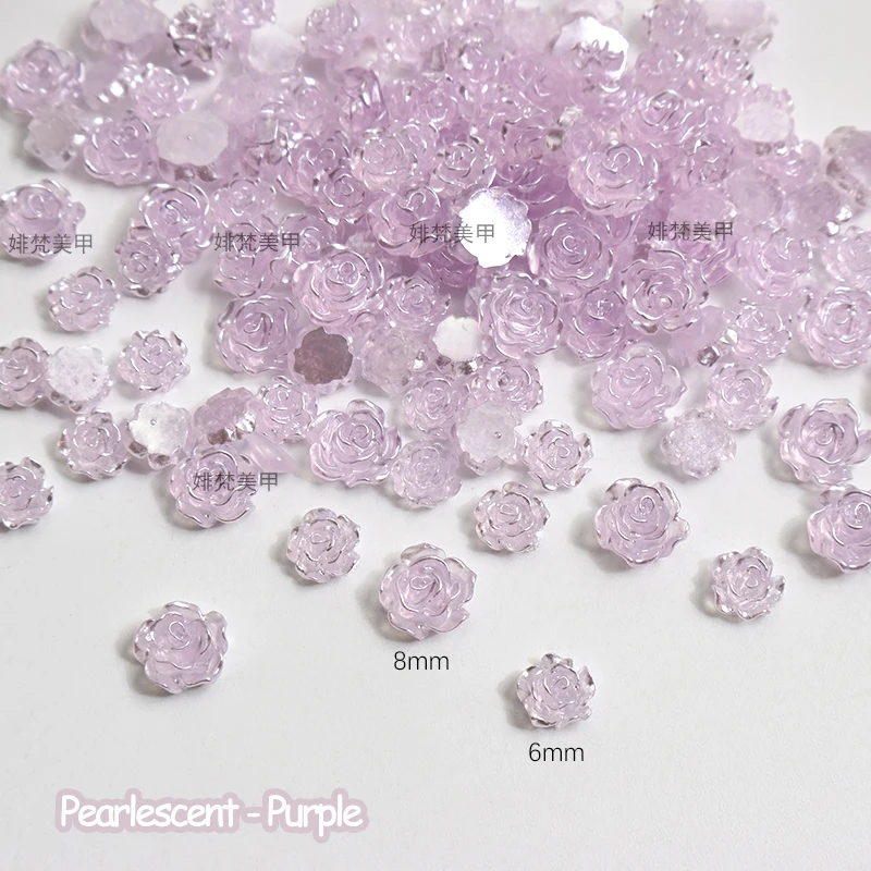 Aurora Resin Camellia Flatback Nail Art Rhinestone 6/8MM Mixed Size Apply To DIY Manicure Accessories 3D