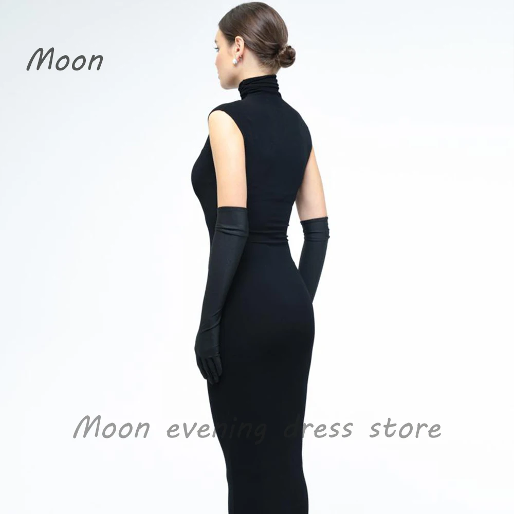 Moon Black women's ankle-length ball Evening gown high neck sleeveless mermaid gloves Birthday formal occasion party dress