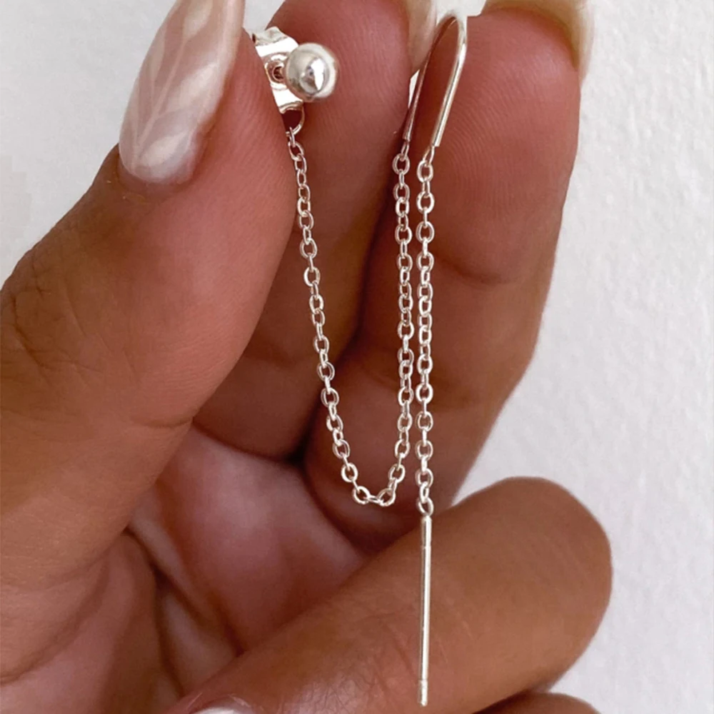 Aide 925 Sterling Silver 1pc Geometry Multi Piercing Stud Earrings For Women K Gold Simple Elegant Tassel Jewelry Gift Pendiente