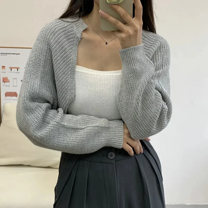 Knitted Shrug for Women Long Sleeve Open Front Bolero Jacket Cropped Cardigan Sweater Teen-girl Y2K 90s Outfit