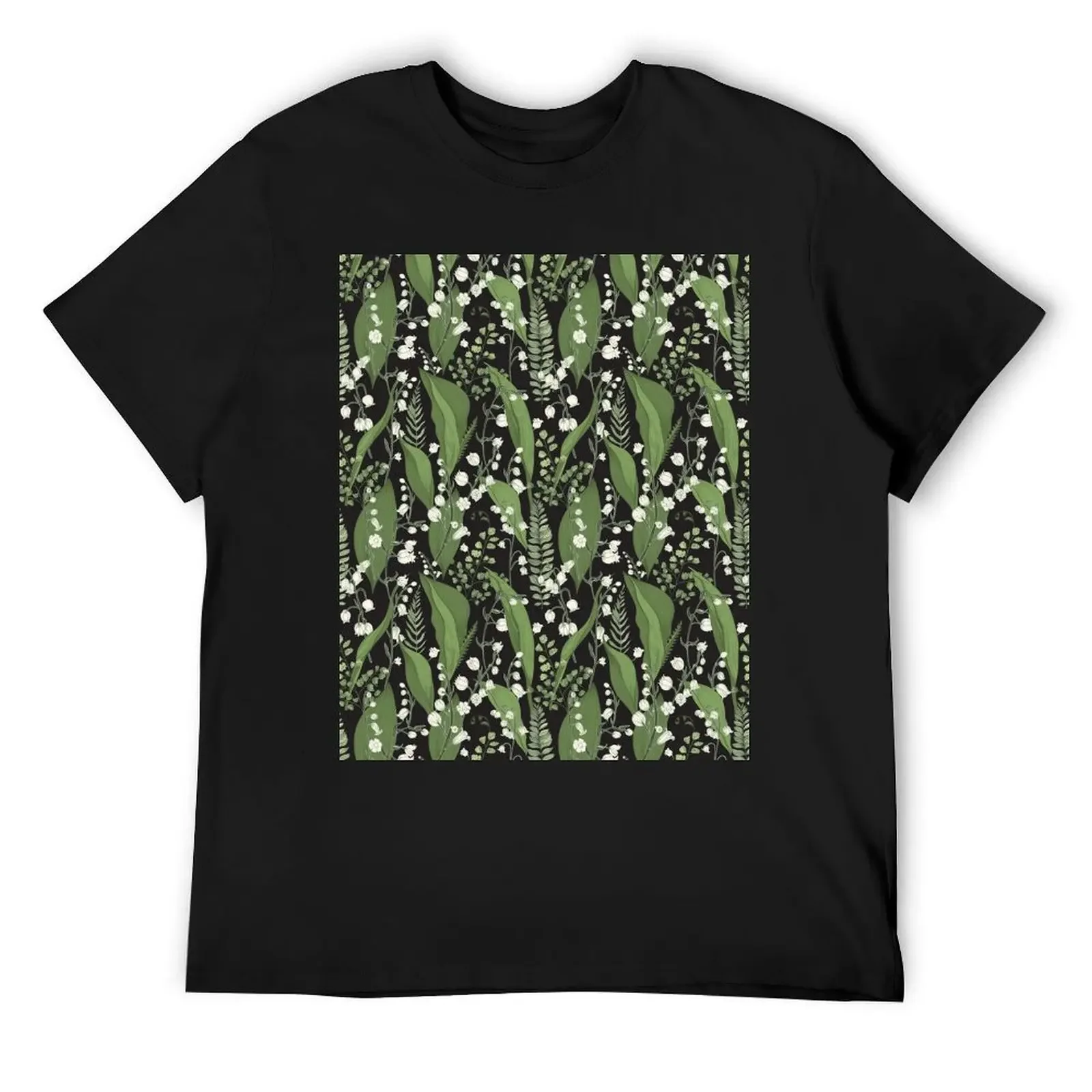 Lily of the Valley and Fern Pattern T-Shirt oversizeds anime clothes vintage clothes men t shirts high quality