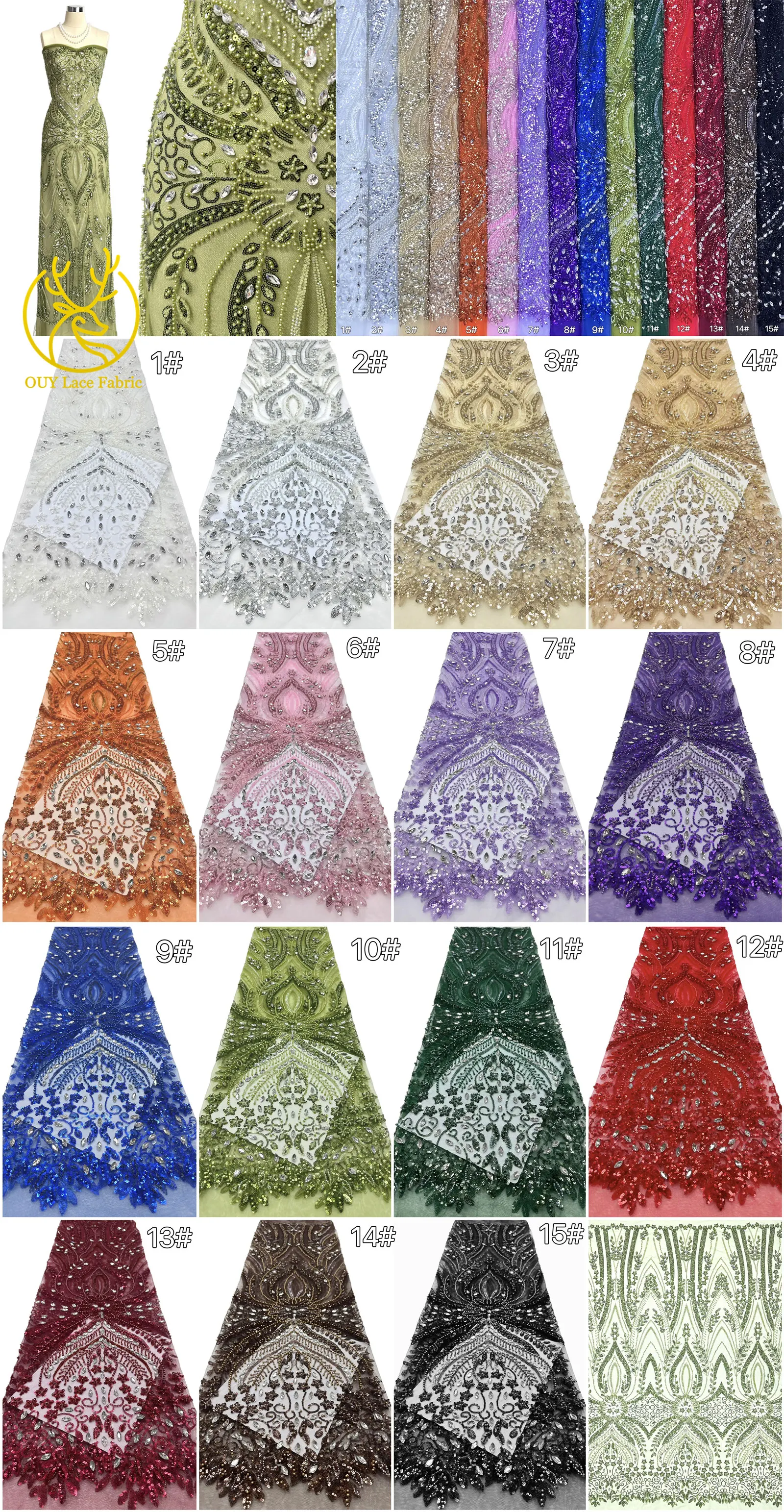 2026 Neues Design Afrikanischer Perlen-Diamant-Spitzenstoff Französischer Nigerianischer Pailletten-Tüll für Damen Partykleid Dekoration Nähen – Detail 4