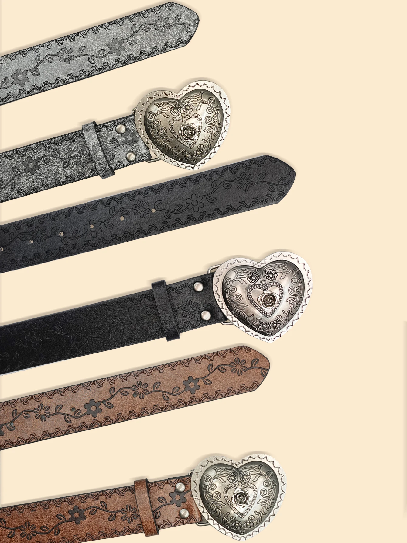 Heart Shaped Women\'s Casual Belt, Retro Embossed Carved Women\'s Belt, Dress, Jeans, Suit, Shirt Decoration