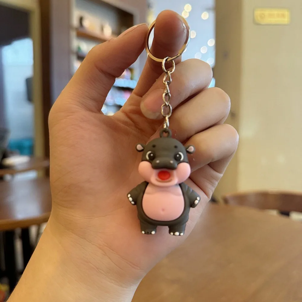 4pcs Cute Hippo Pendant Keychain Cartoon MooDeng Hippopotamus Bag Charm Ornaments Soft Rubber Creative Car Keyring