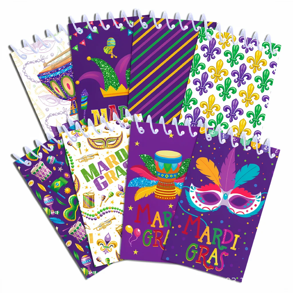 

8Pcs Mini Spiral Notebook 10x6cm Mardi Gras Back To School Supplies Classroom Rewards Kids Party Favors Goodie Bag Fillers Gift