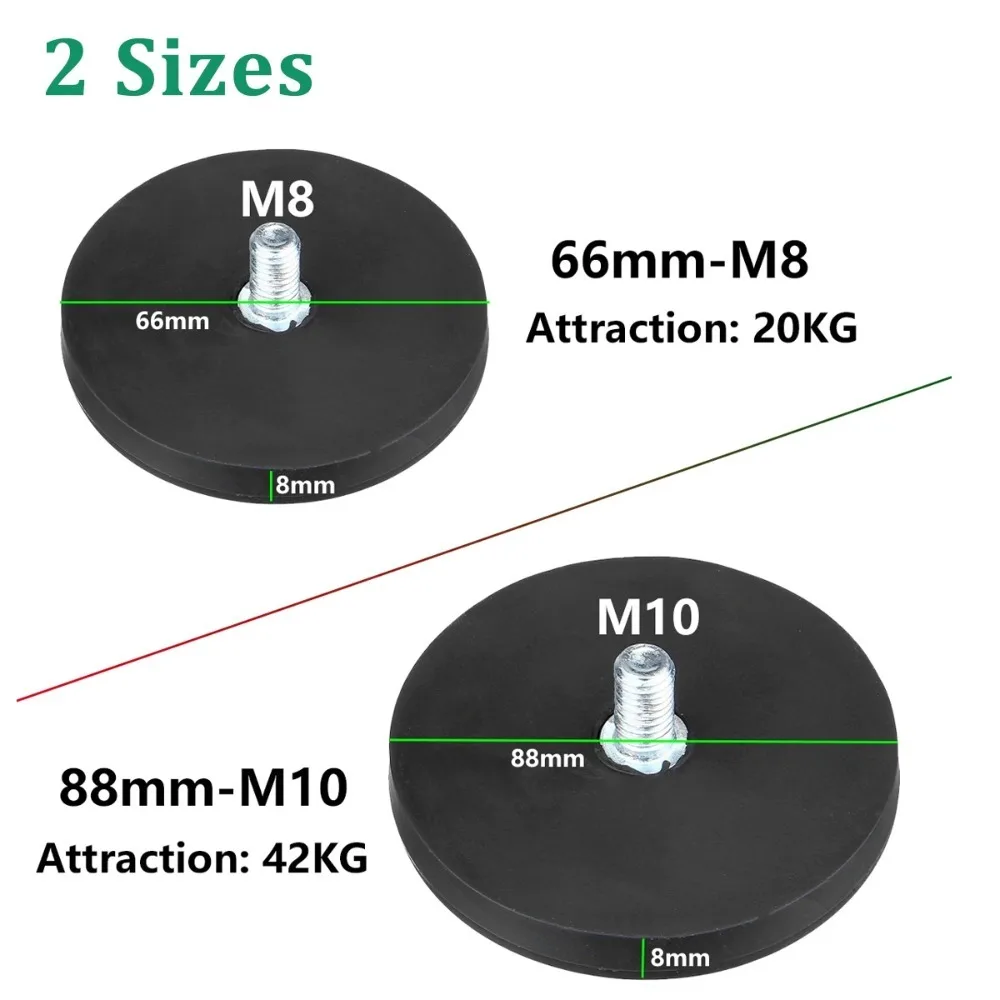 2PCS 66mm/88mm M8/M10 Bolt Magnetic Base Mount Bracket Clamp LED Work Light Bar Holder SUV Offroad image 2