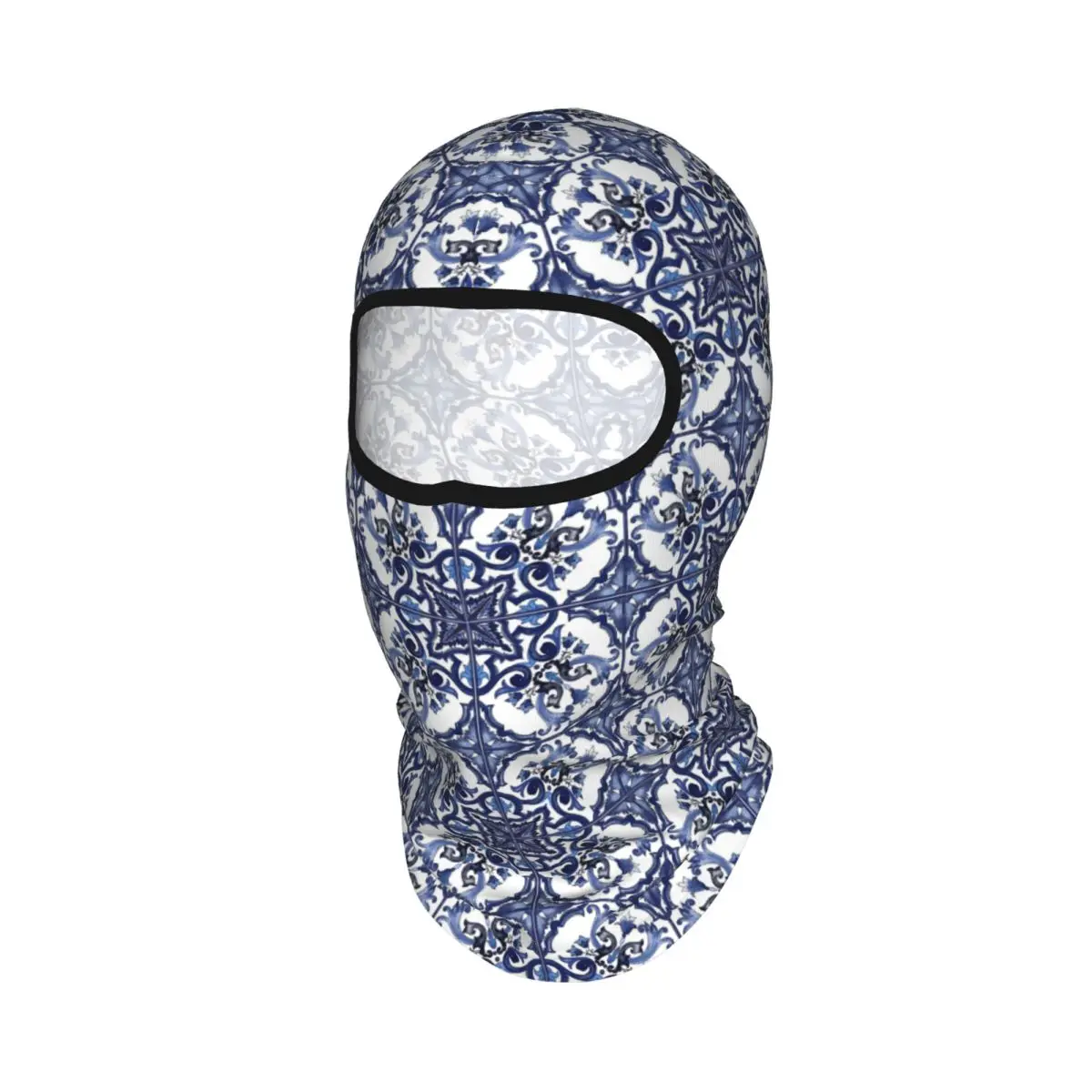 Blue Ornate Floral Mediterranean Sicilian Tile Breathable Thin Balaclava Full Face Mask Sun Protection Neck Gaiter For Fishing
