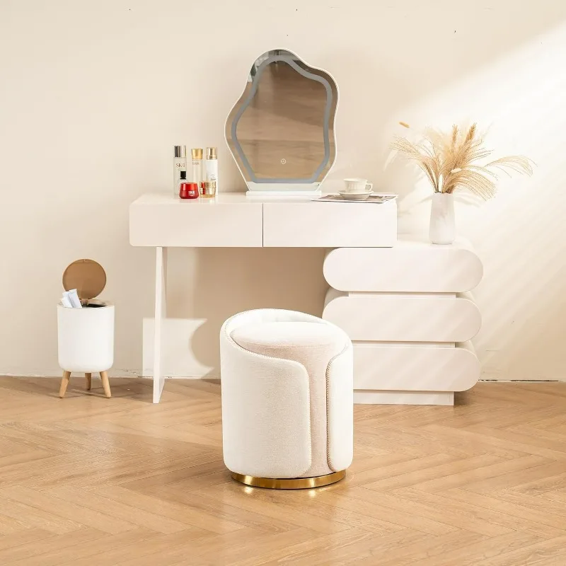 

Swivel Vanity Stool with Gold Base Comfy Vanity Chair Modern Round Stool for Makeup Vanity Ottoman Foot Rest for Bedroom