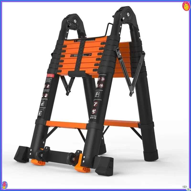 16.5 ft 8-Step Telescopic Ladder - A-Frame, 330 lb, Aluminum, Non-Slip, Retractable, Foldable, Heavy Duty, Telescoping