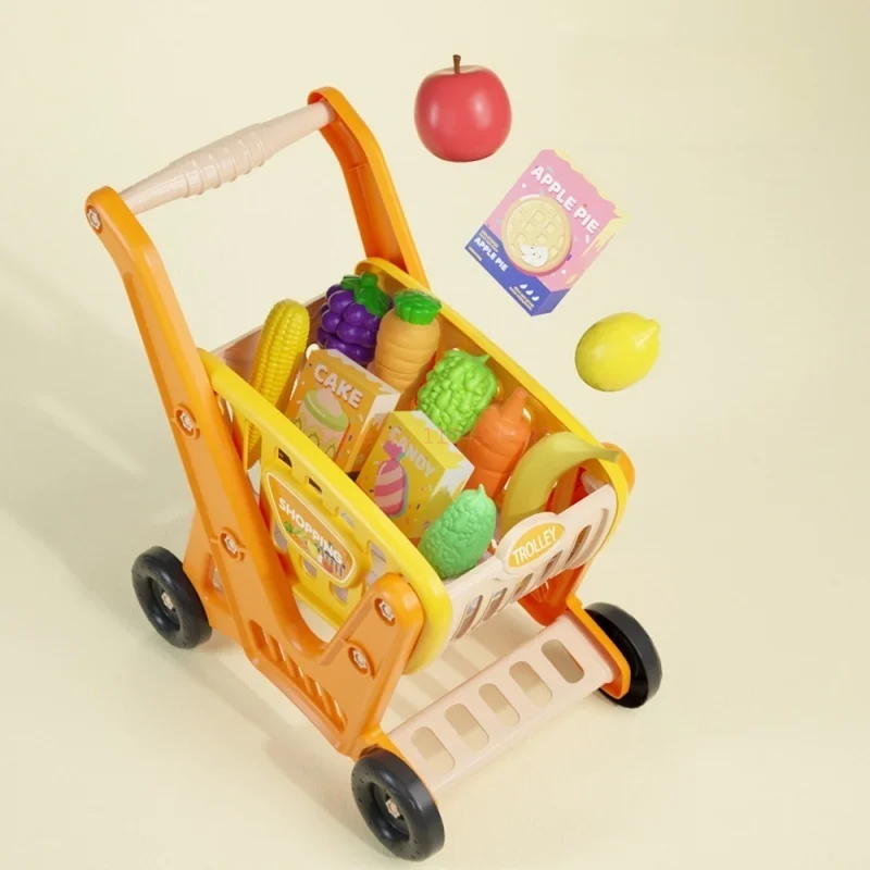 Children Supermarket Shopping Driver Cart Pretending Toy Children Mini Basket Simulated Cutting Food Fruit Kitchen Toy Gift