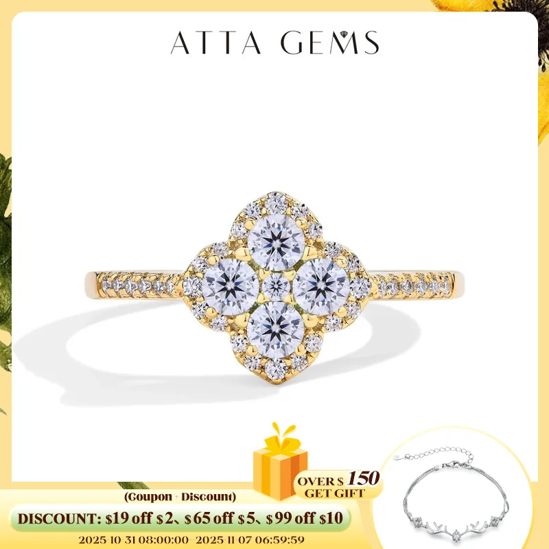 ATTAGEMS Classic Moissanite Rings for Women D Color VVS1 Real 925 Ster...