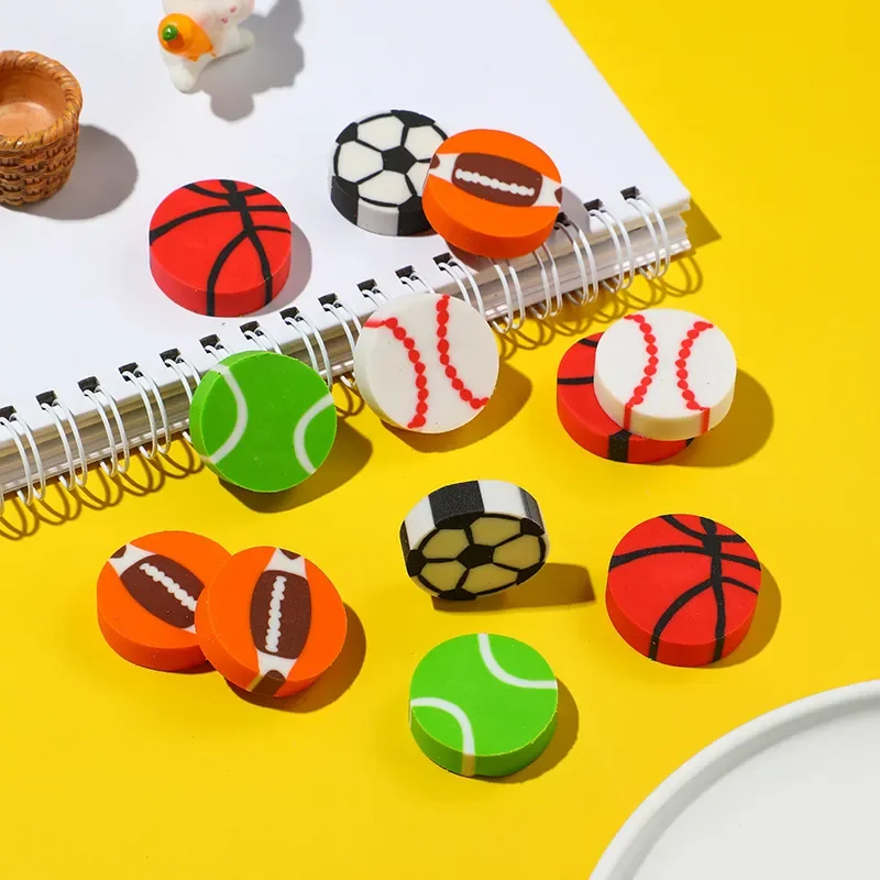 New 20 Pcs Cute Cartoon Football Basketball Kids Eraser Pen Eraser Rubber for Kids School Office Home Student Supply