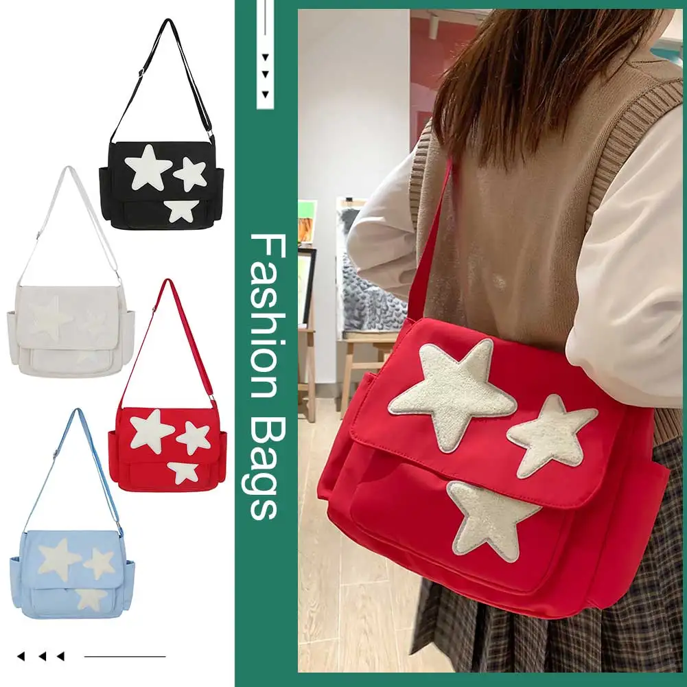 

Women Star Messenger Bag Multi-Pockets Versatile Crossbody Bag Lightweight Adjustable Strap Large Capacity Slouchy Shopper Bag