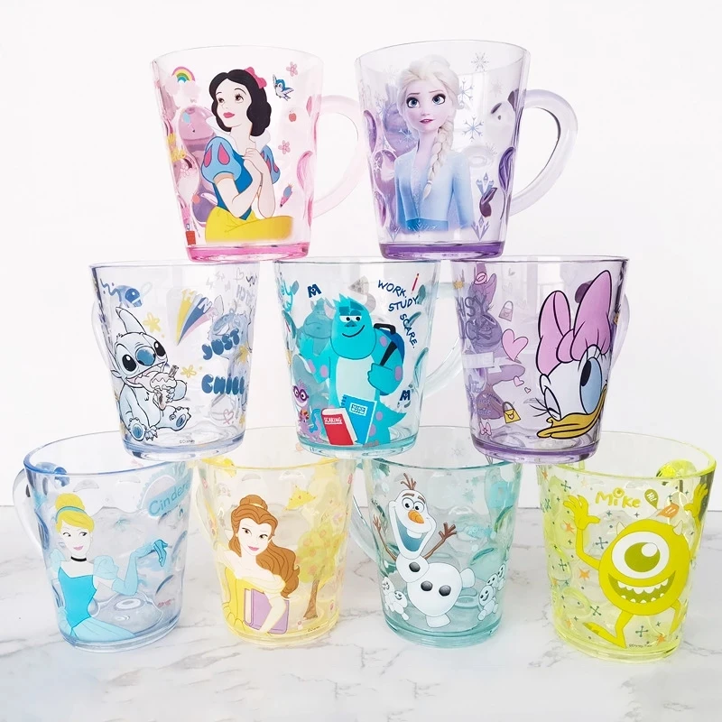Mickey Minnie Frozen Disney 2 Princess Elsa Milk Cup ABS Cups BPA Kids Cartoon Mermaid Cup Children Transparent Juice Drink Cup