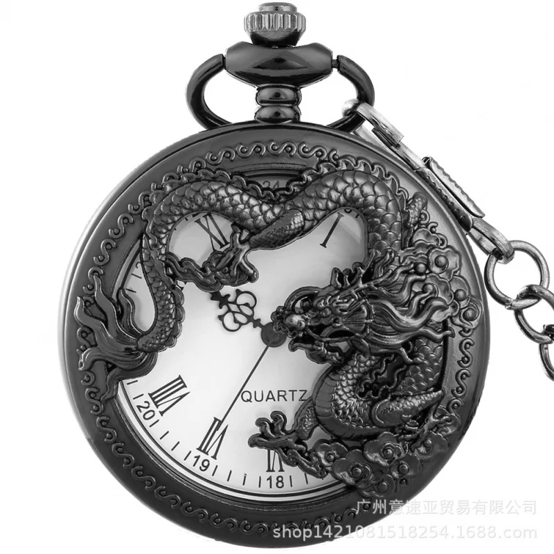 2024New Quartz Movement Large Pocket Watch Golden Hollow Dragon Roman Literal Factory Spot Direct Sales Generation