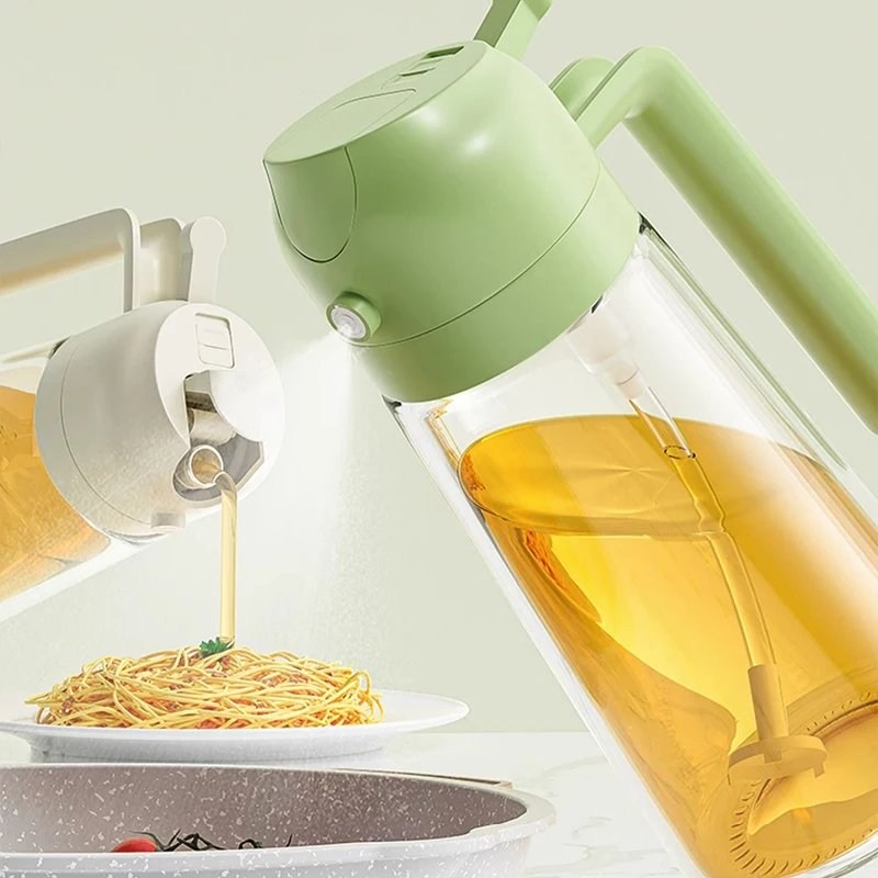 Pige Home Aien 470ml Pulverizador y vertedor de aceite 2 en 1 para cocinar, asar y ensaladas Botella de aceite de vidrio sin plomo