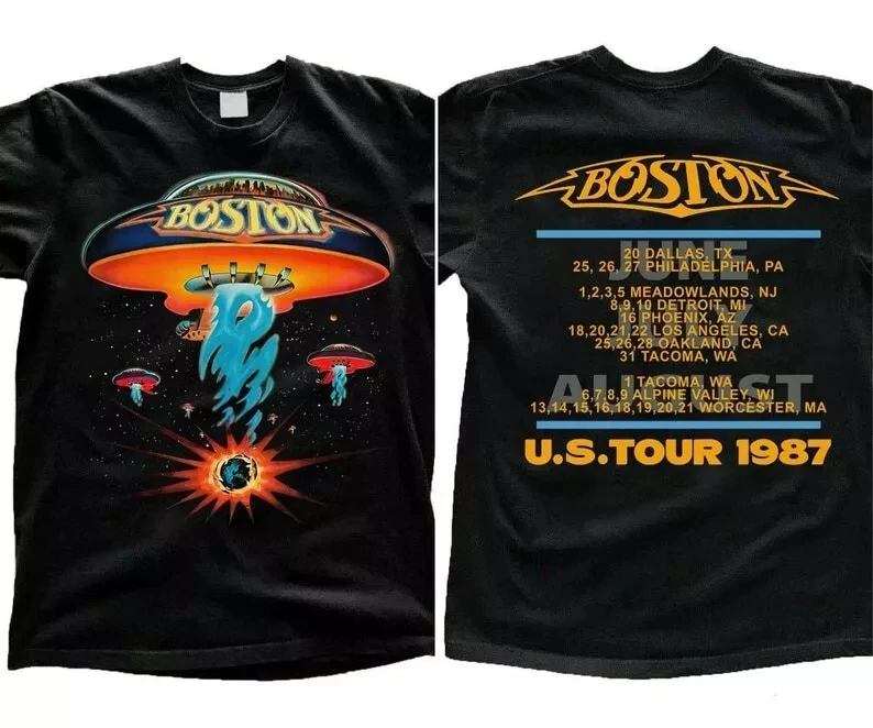 

Футболка Boston Rock Band Concert Tour 1987, винтажная футболка Boston Tour, хлопковая футболка с короткими рукавами и круглым вырезом с принтом