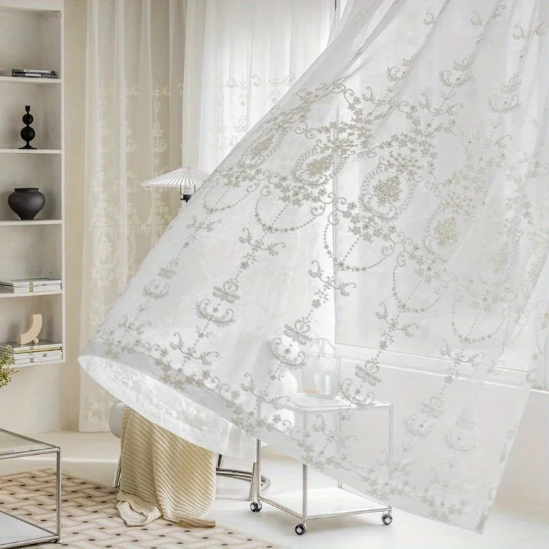 1pc Elegant Draped Window Curtain,white color,Top Hole Sun Protection Insulation, Suitable for Living Room Bedroom Balcony Study