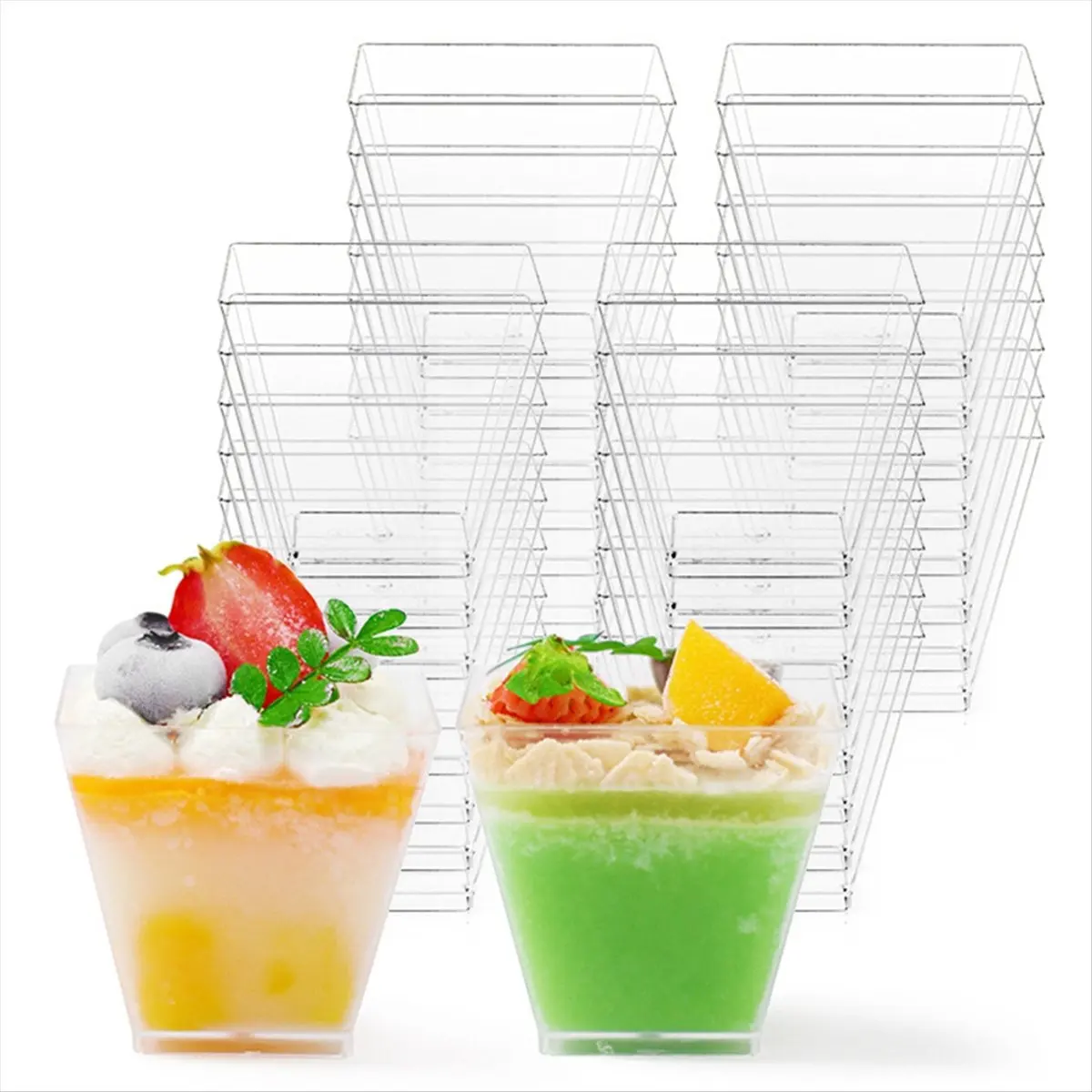 DT81 60ml Transparent Dessert Cup Disposable Mini Trapezoidal Cup Restaurant Party Dessert Fruit Ice Cream Container 50PCS