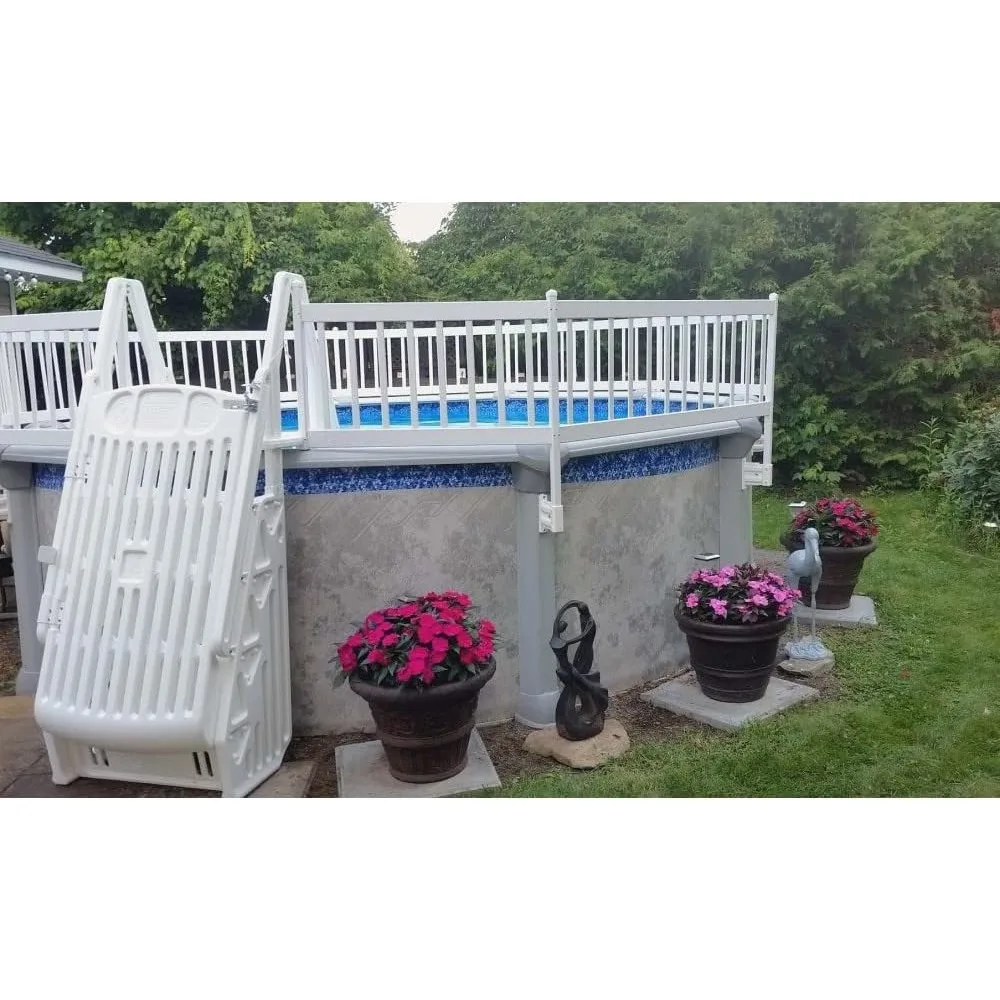 GE Deluxe Adjustable A Frame Above Ground Pool Ladder w/Gate, White