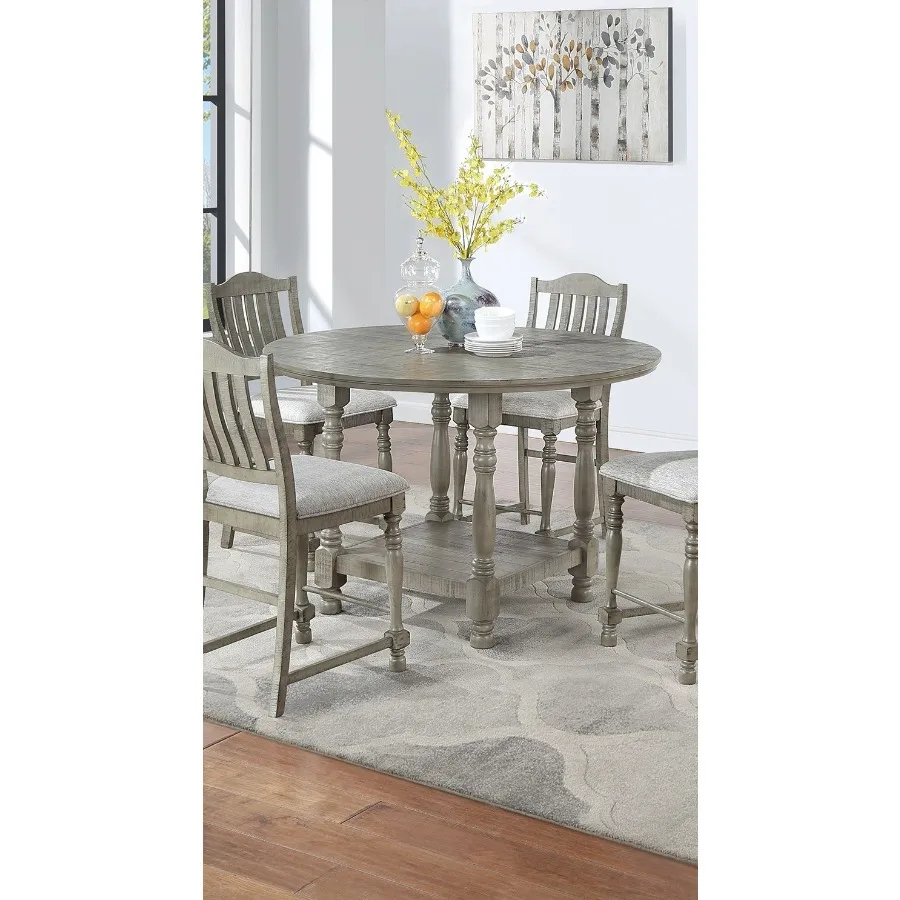 Light Grey Dining Table Round Dining Table 1pc Table Only Open Shelf Acacia Veneer Dining Room Furniture