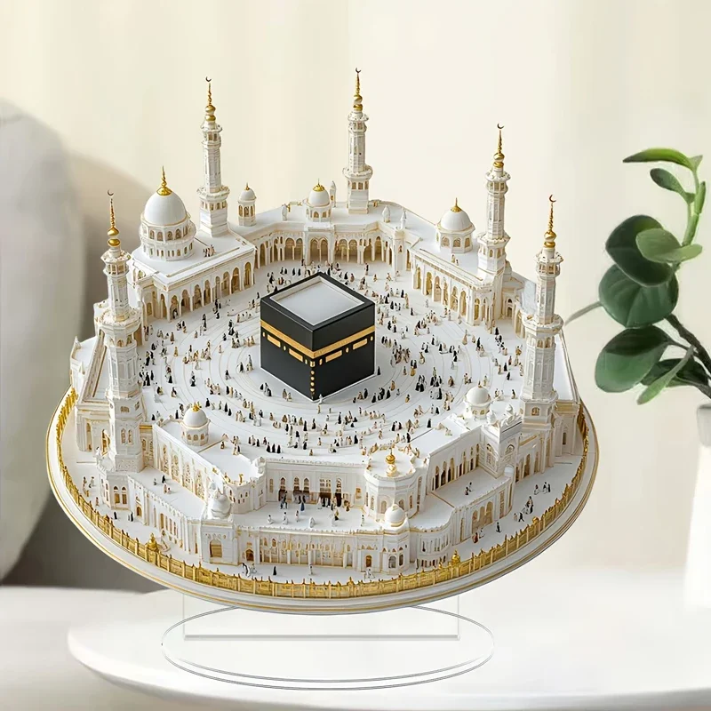 سطح المكتب الديكور الأبيض مسجد الطباعة مركز قطعة الاكريليك الديكور المسطح