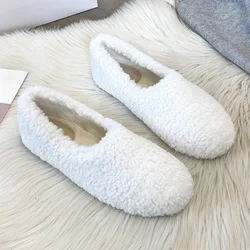 Luxury Lambwool Moccasins Femme Winter White Cotton Shoes Women Warm Plush Loafers Comfy Curly Sheep Fur Flats Woman Large Size