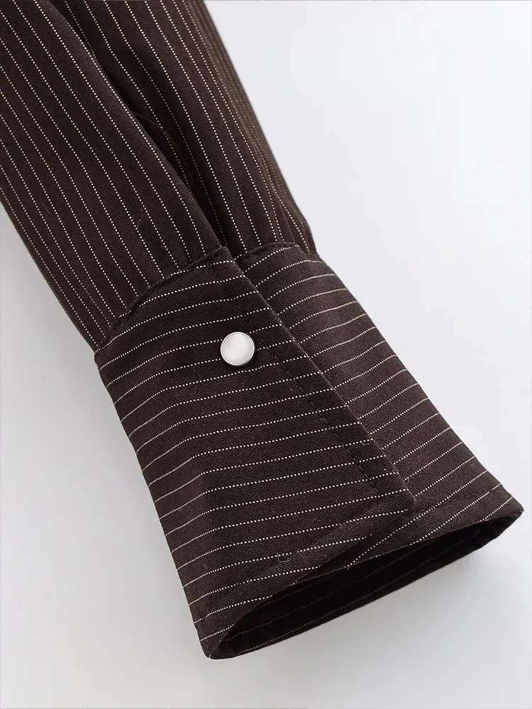 HH femme élégant simple boutonnage rayures chemise courte ample femmes printemps déplacements polyvalent manches longues Streetwear col en v hauts