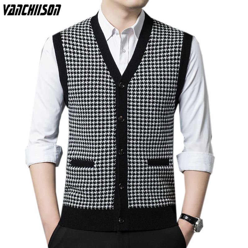 

Men Wool Knit Vest Sleeveless Pocket Retro Vintage Casual Buttons Down V Neck Sweater Cardigan for Autumn Winter 00951