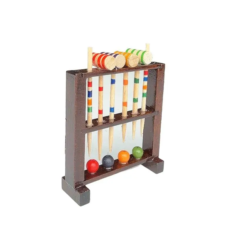 1/12 Dollhouse Simulation Wooden Croquet Stand Doll Home Outdoor Game Ornaments Dolls House Micro Scene Decoration Props