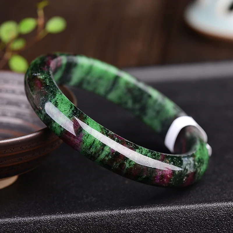 

Red and Green Jade Bracelet: Spinach Green and Red Jade, Wide and Thick, Women’s Crystal Bracelet, Jewellery Gift
