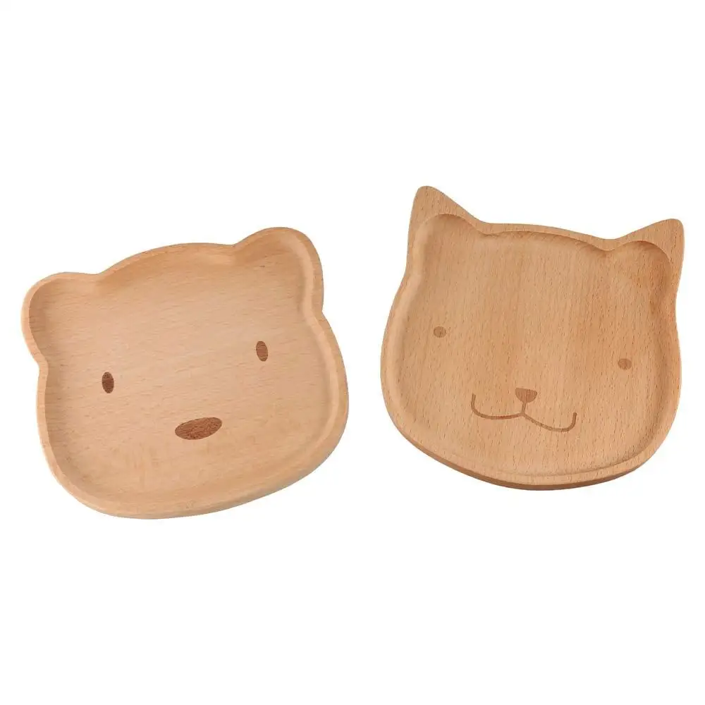 Multipurpose Solid Wood Cartoon Dinner Tray Animal Pattern Cute Children's Rice Plate Odorless Wood Food Dishes Baby