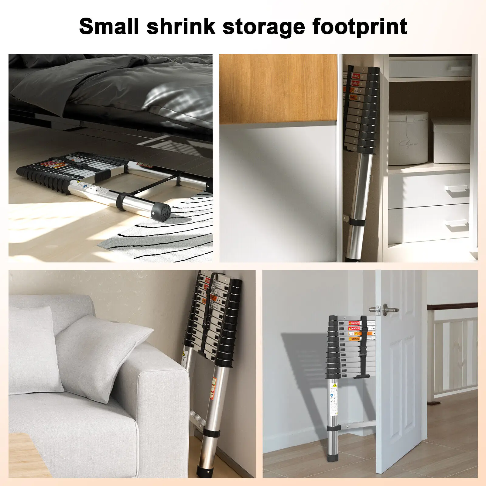 سلالم 3.8 متر قابلة للتمديد تلسكوبية شديدة التحمل متعددة الأغراض سلم علوي مستقيم محمول قابل للطي سلم من الفولاذ المقاوم للصدأ #5