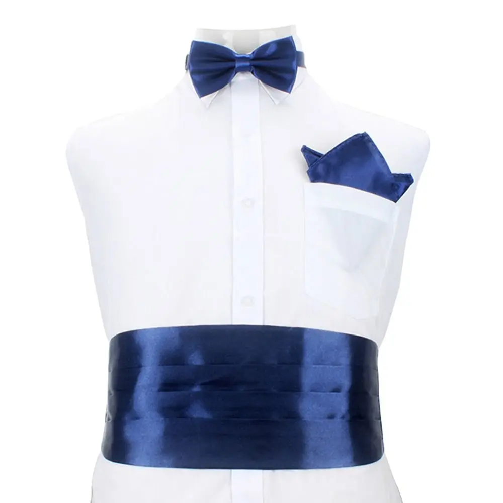 Fashion Wide Silk Satin Tuxedo Cummerbund Gentleman Elastic Pocket Square Designer Business Men's Suit Lapel Flowers Compere