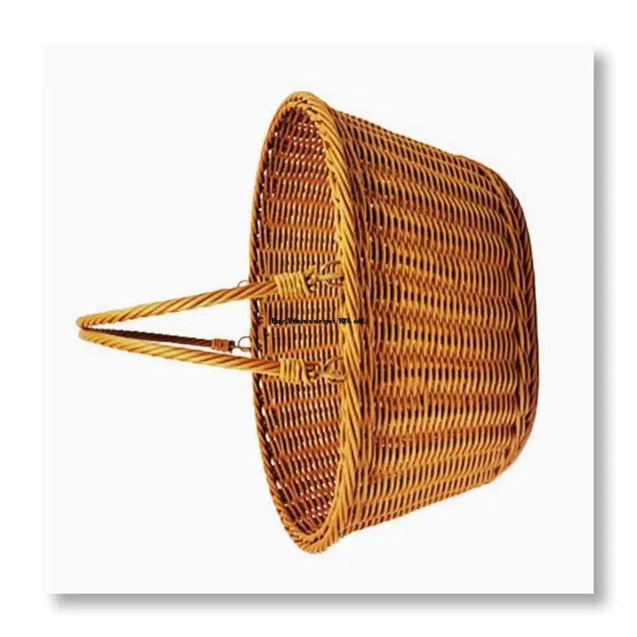●Handmade Imitation Rattan Picnic Basket with Handle Camping Picnic Willow Weaving Storage Hamper Outdoor Fruit Holder