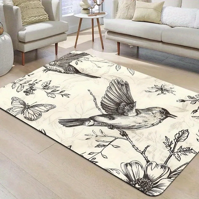 

1PC Flower and bird pattern Door Mats Kitchen Rugs Non-Slip Pop design Bedroom Rugs Bath Mat Carpet for Home Sink Laundry Decor