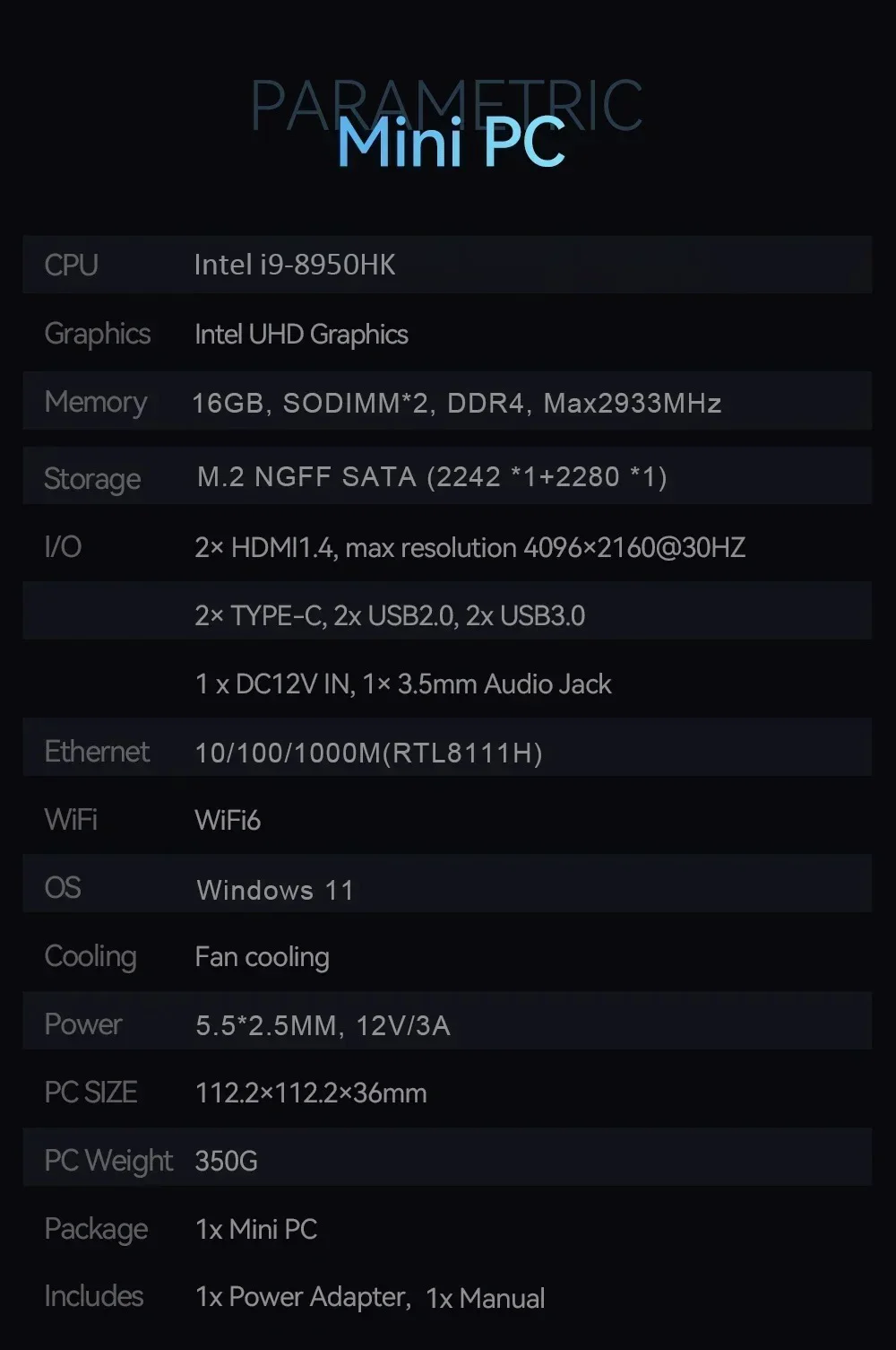 2026년형 최신 휴대용 미니 PC 컴퓨터 인텔 코어 i9 10980HK 32GB DDR4 512GB USB 3.0 SSD WiFi6 BT5.2 미니 PC 데스크탑 컴퓨터 썸네일 6