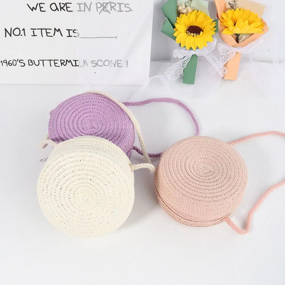 

Милая круглая соломенная сумка, женская тканая пляжная сумка через плечо для женщин, милая вязаная сумка из ротанга ручной работы, сумка ярких цветов