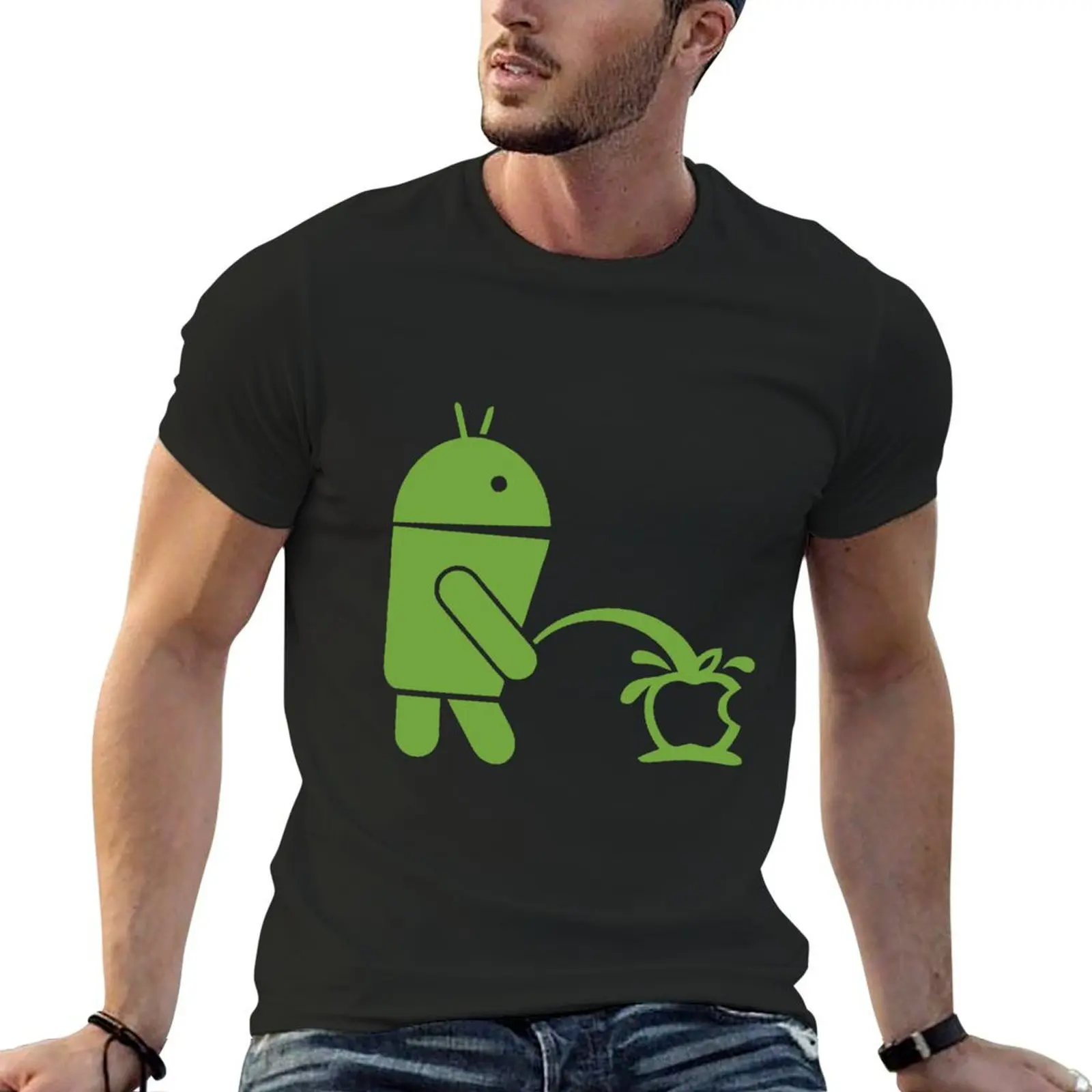 android piss apple T-Shirt graphics vintage anime shirt anime stuff Men's cotton t-shirt