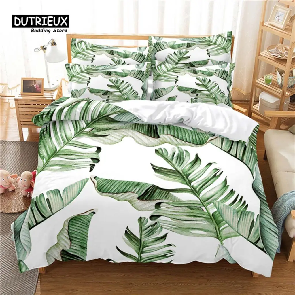 Fresh Leaves Bedding Set, 3Pcs Duvet Cover Set, Soft Comfortable Breathable Duvet Cover, For Bedroom Guest Room Decor