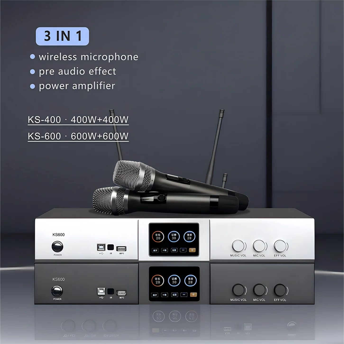Professional Home DJ Amplifier Digital Audio System 3in1 Power UHF Karaoke Microphone Effect MP3 Class D Digital Music Sound