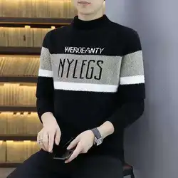 Fashion Stand Collar Spliced Knitted Letter Sweaters Men's Clothing 2024 Autumn Winter New Loose All-match Pullovers Casual Tops