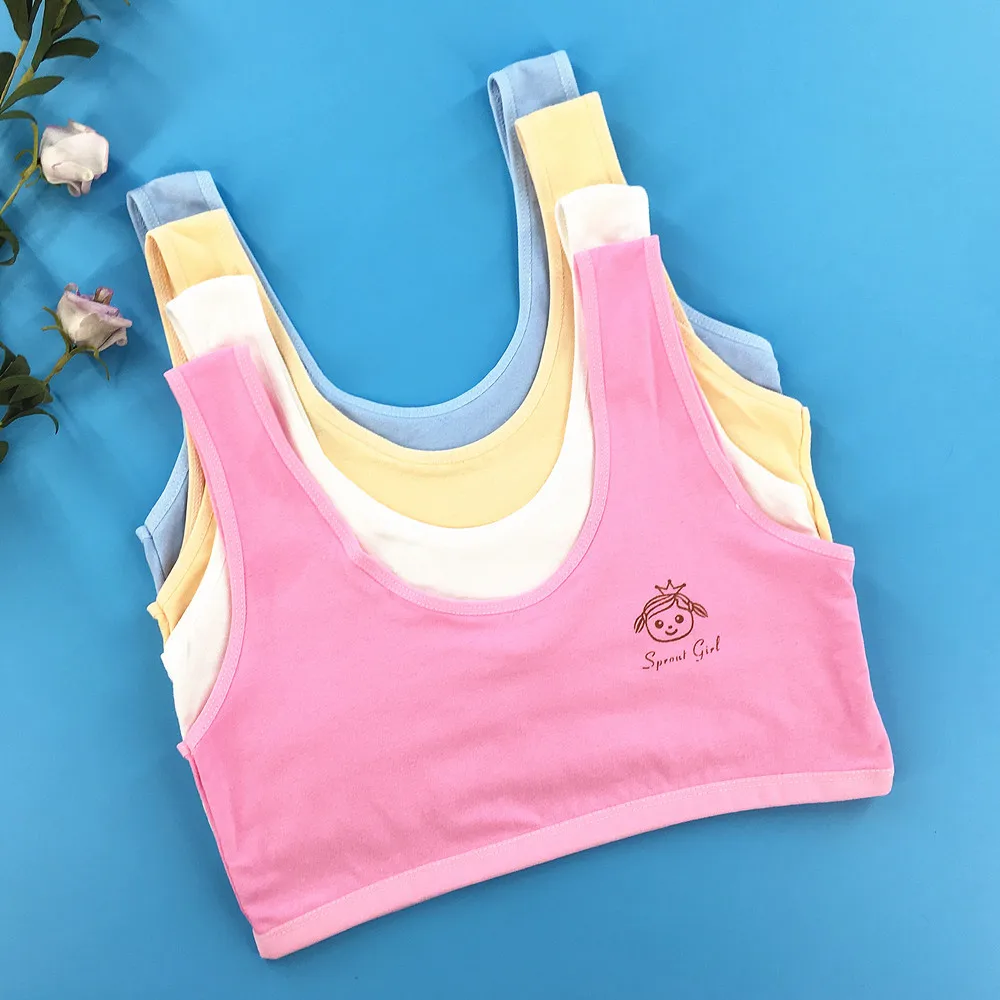 New Girl Puberty Underwear Double Layer Student Cute Wrap Chest Cotton Broadband Vest 8-16 Years Old Training Bra Top