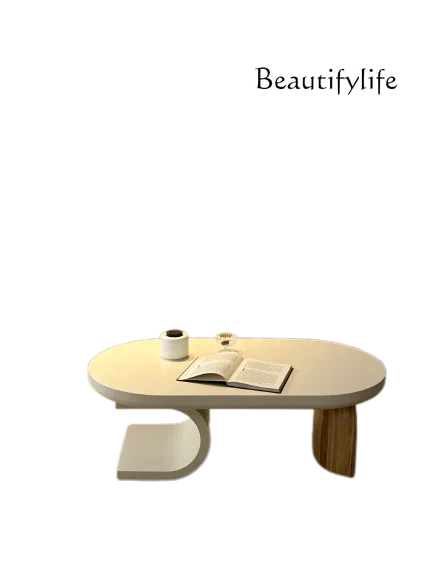 

Nordic modern minimalist creative coffee table cream log style living room home tea table French wabi-sabi