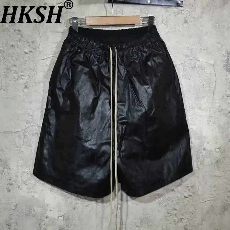 HKSH Spring Summer Men's High Street Style Darkwear Fashion Capris Pockets Drawstring Trendy Coated Waxed Chic Ins Shorts HK7974