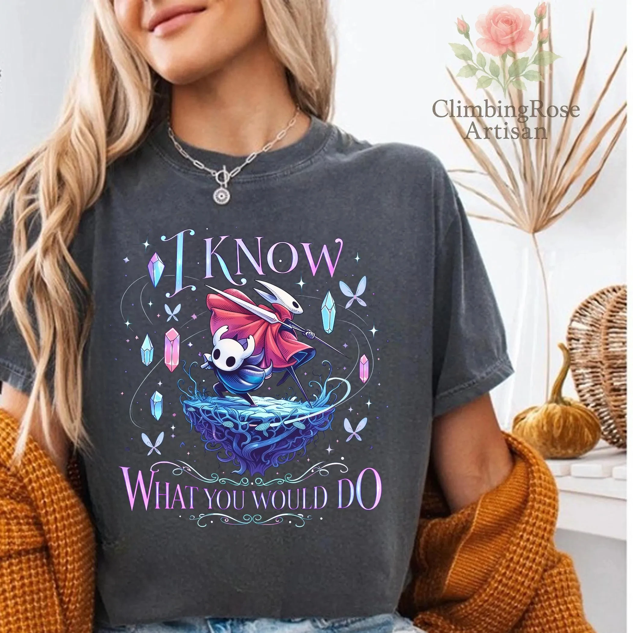 Summer Women's Vintage Hollow Knight Silksong T-Shirt Unisex Cotton and Breathable Short Sleeve Oversized Loose Casual