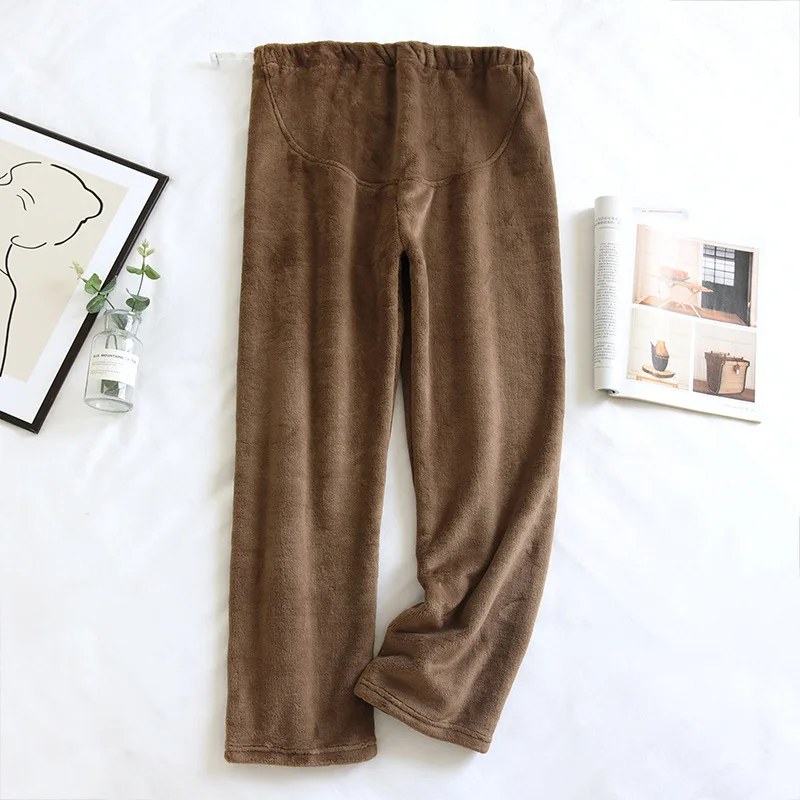 

Elastic Waist Sleep Bottoms Women Solid Loose Leisure Basic Flannel Cozy Teenagers Trendy Nightwear Winter Thicker Lounge Female